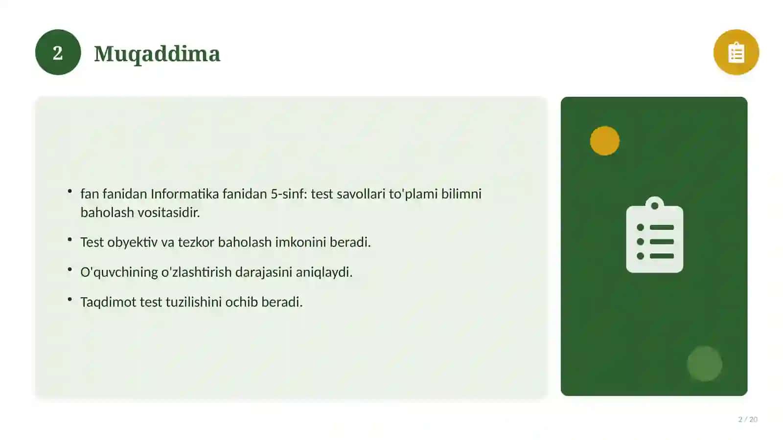 Informatika fanidan 5-sinf: test savollari to'plami 2