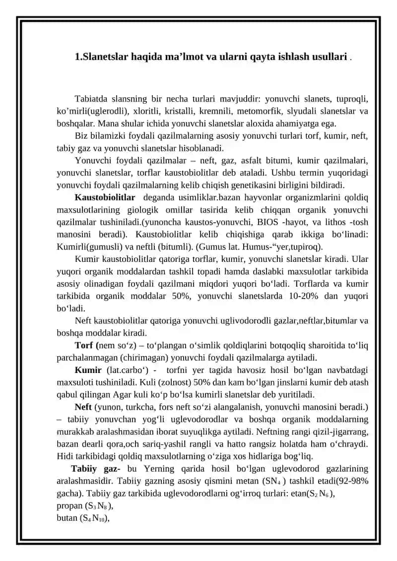 Slanetsli rudalarni boyitish texnologiyasi 2