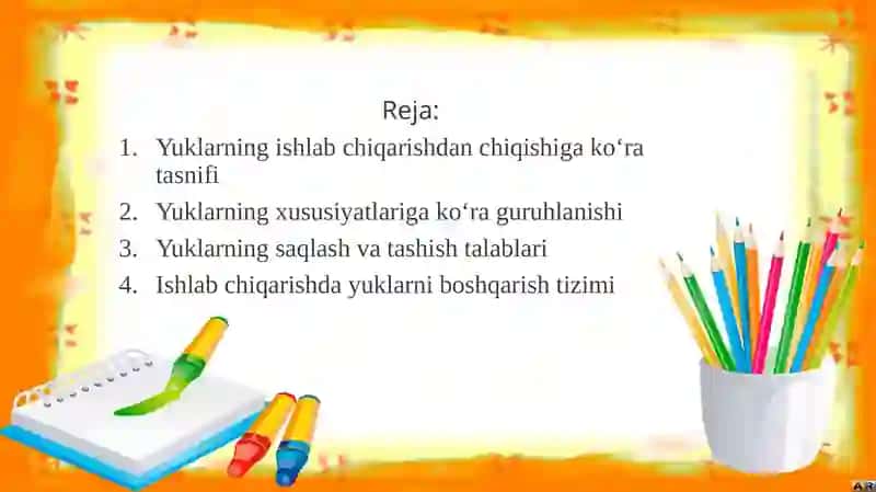 Ishlab chiqarishdagi yuklarning xavfsizlik bo'yicha guruhlanishi 2