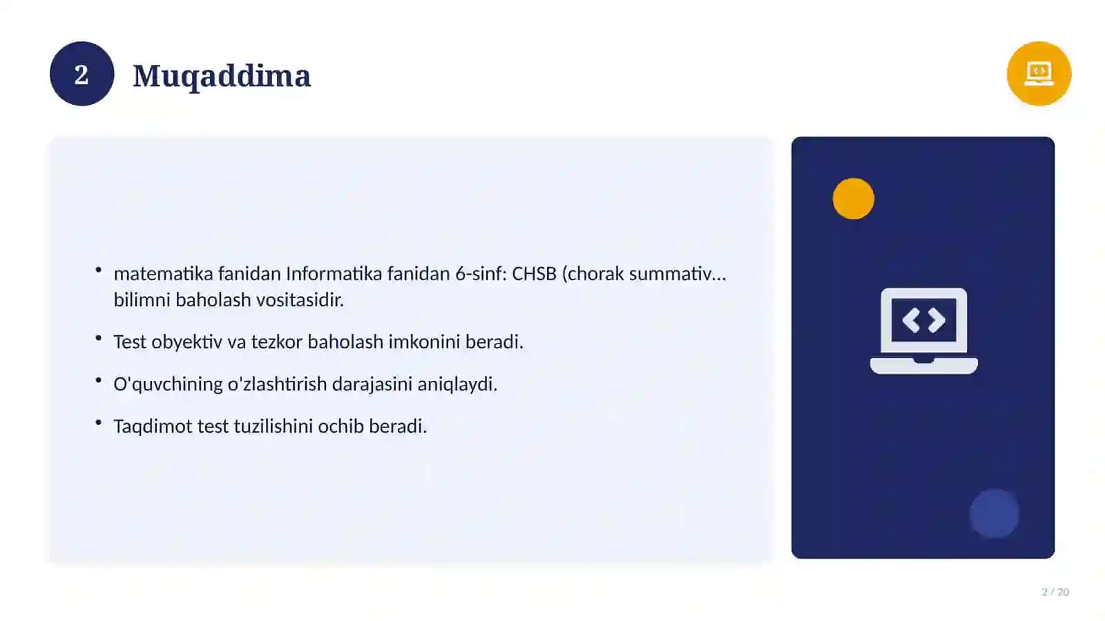 Informatika fanidan 6-sinf: CHSB (chorak summativ baholash) 2