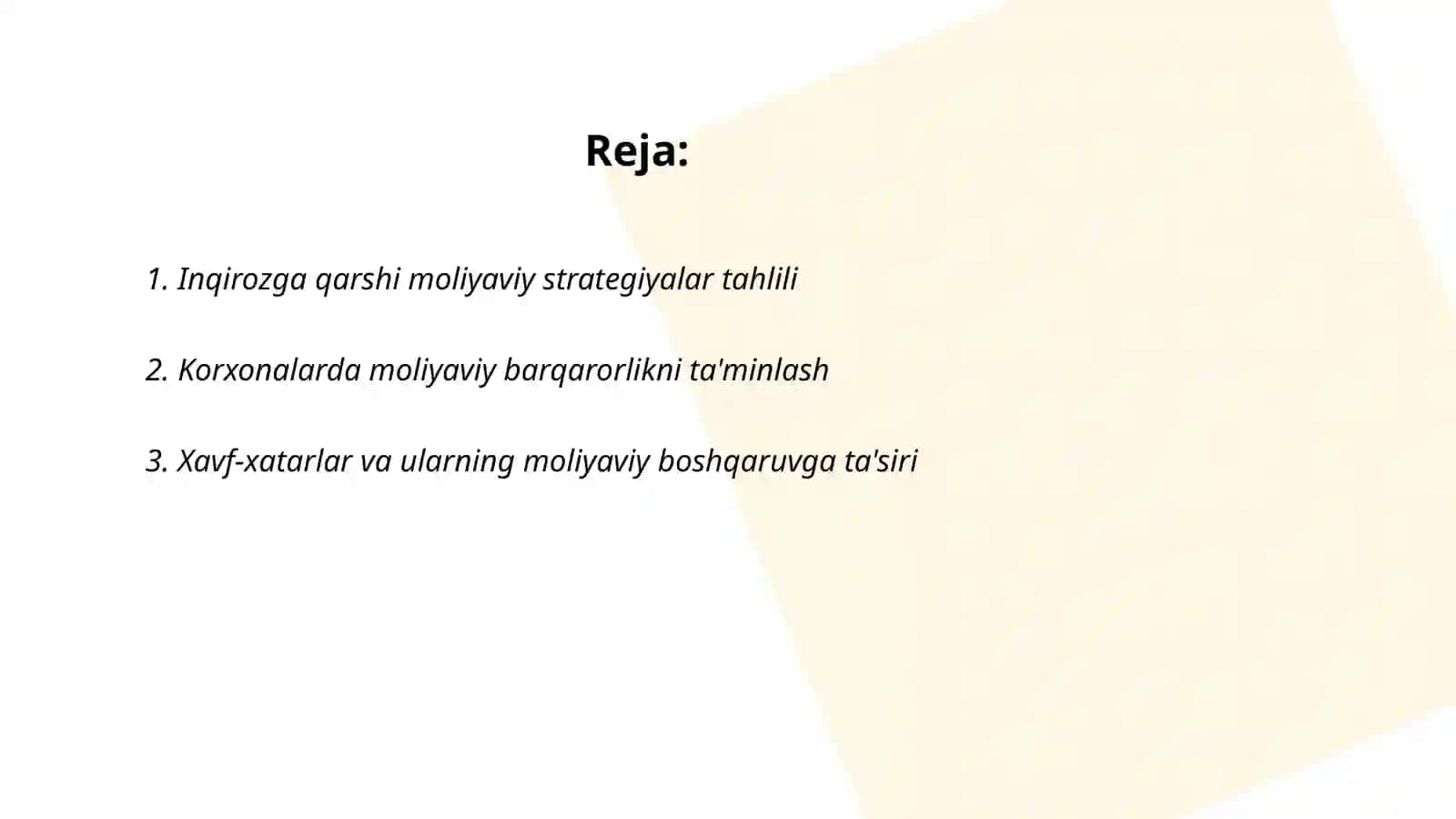 Korxonalarda inqirozga qarshi moliyaviy boshqaruv srtategiyasini ishlab chiqish 2