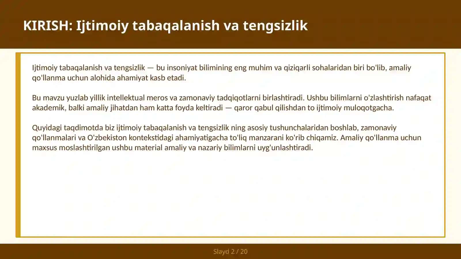 Ijtimoiy tabaqalanish va tengsizlik 2