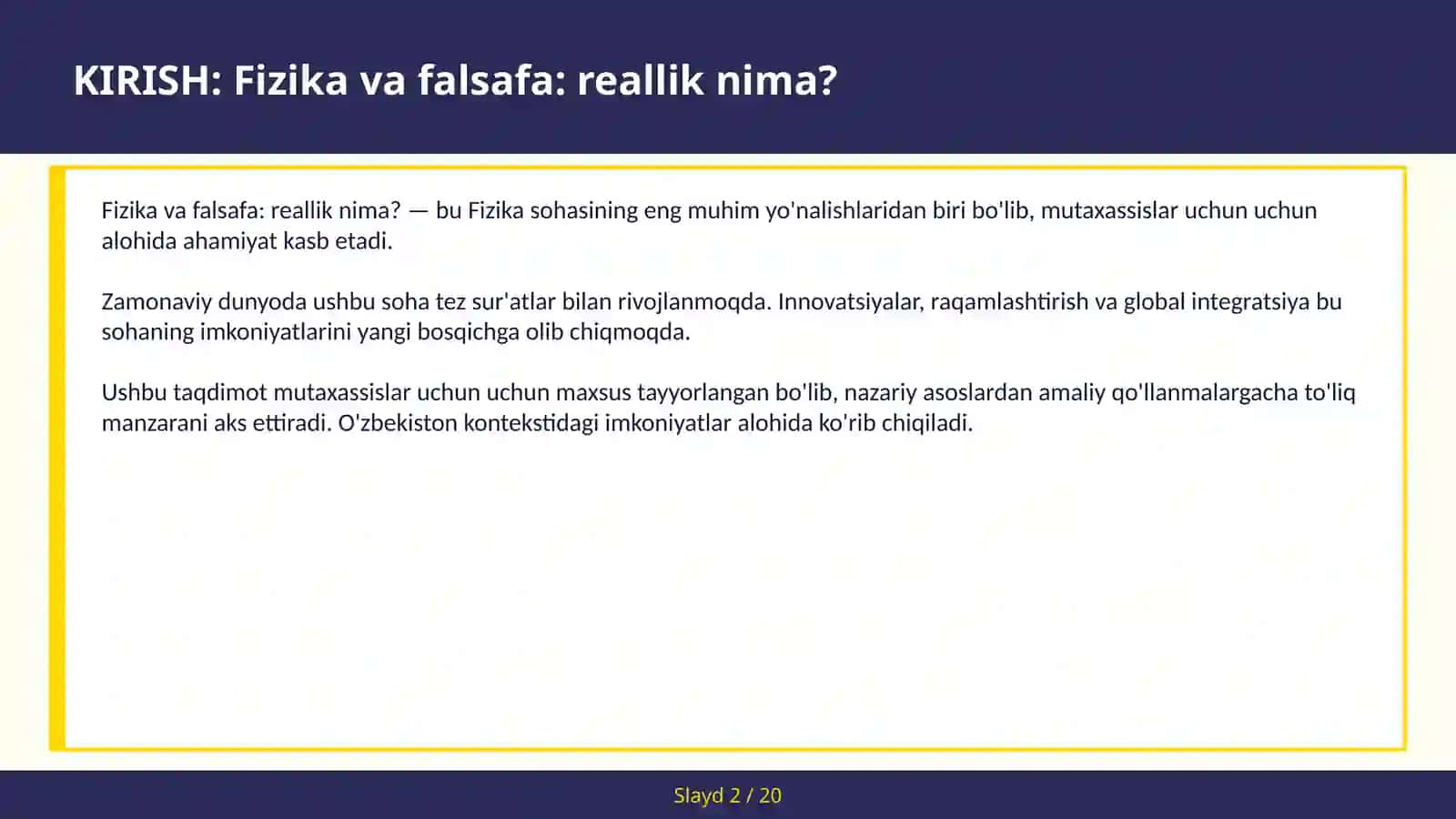 FIZIKA VA FALSAFA: REALLIK NIMA? 2