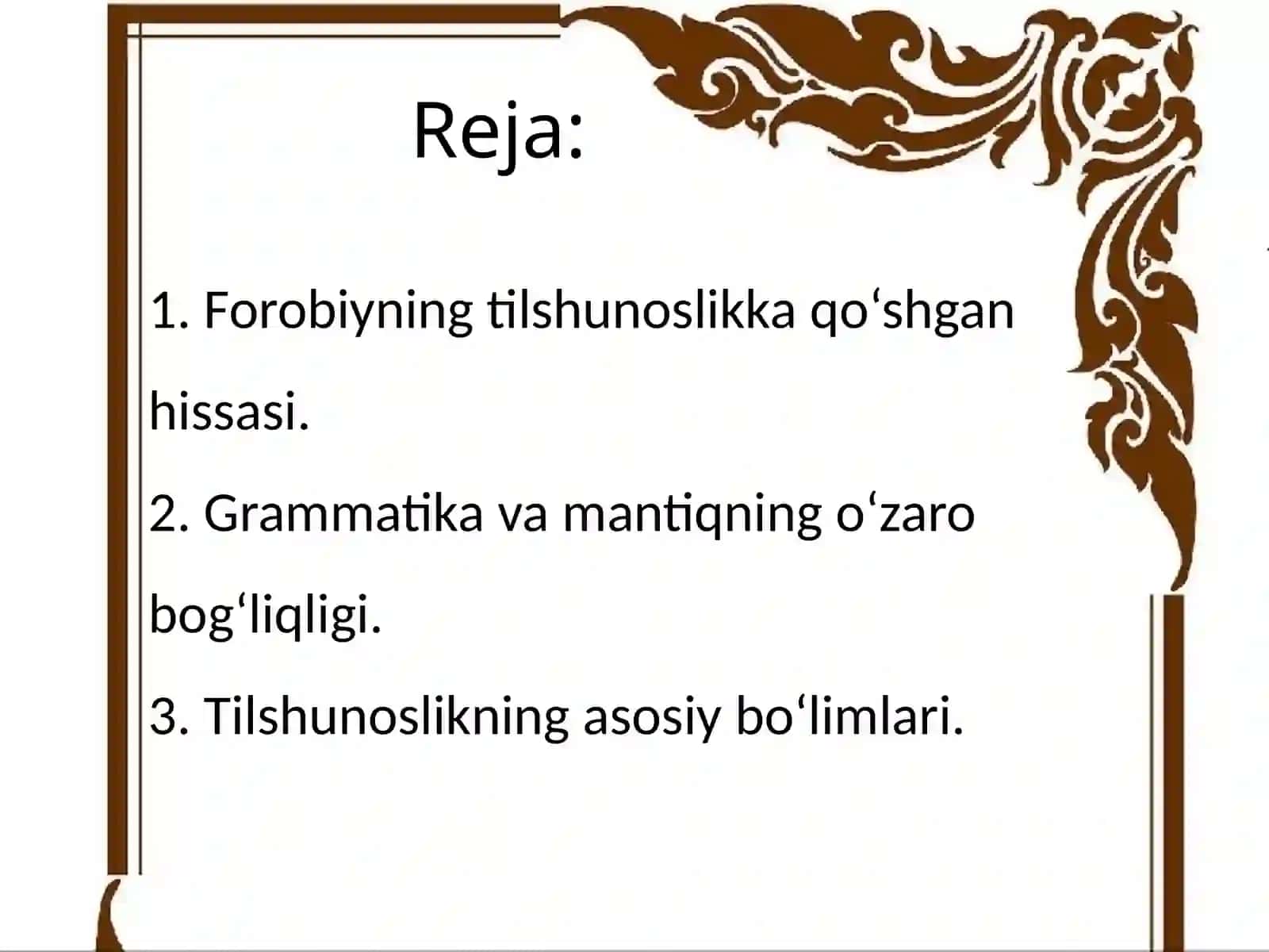Abu Nasr Forobiyning tilshunoslikka qoʻshgan hissasi 2