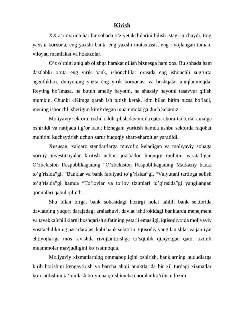 Banklarni kreditlash reytingini aniqlash 2