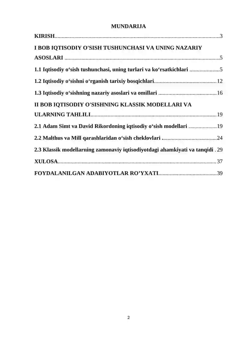 Iqtisodiy o'sishning klassik modellari 2