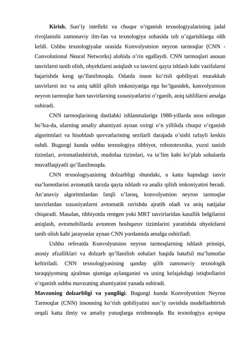 Neyron tarmoqlarida CNN (Convolutional Neural Networks) usulidan foydalanish 2