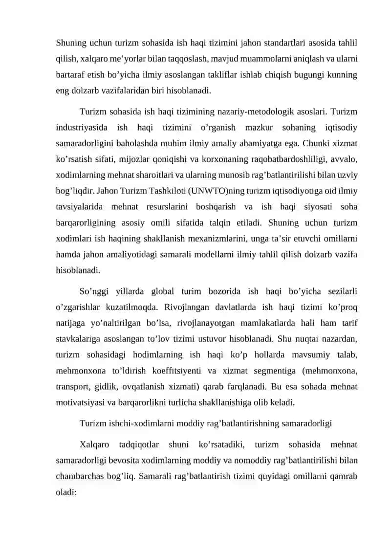Turizm sohasidagi ishchi-xodimlar ish haqi 2