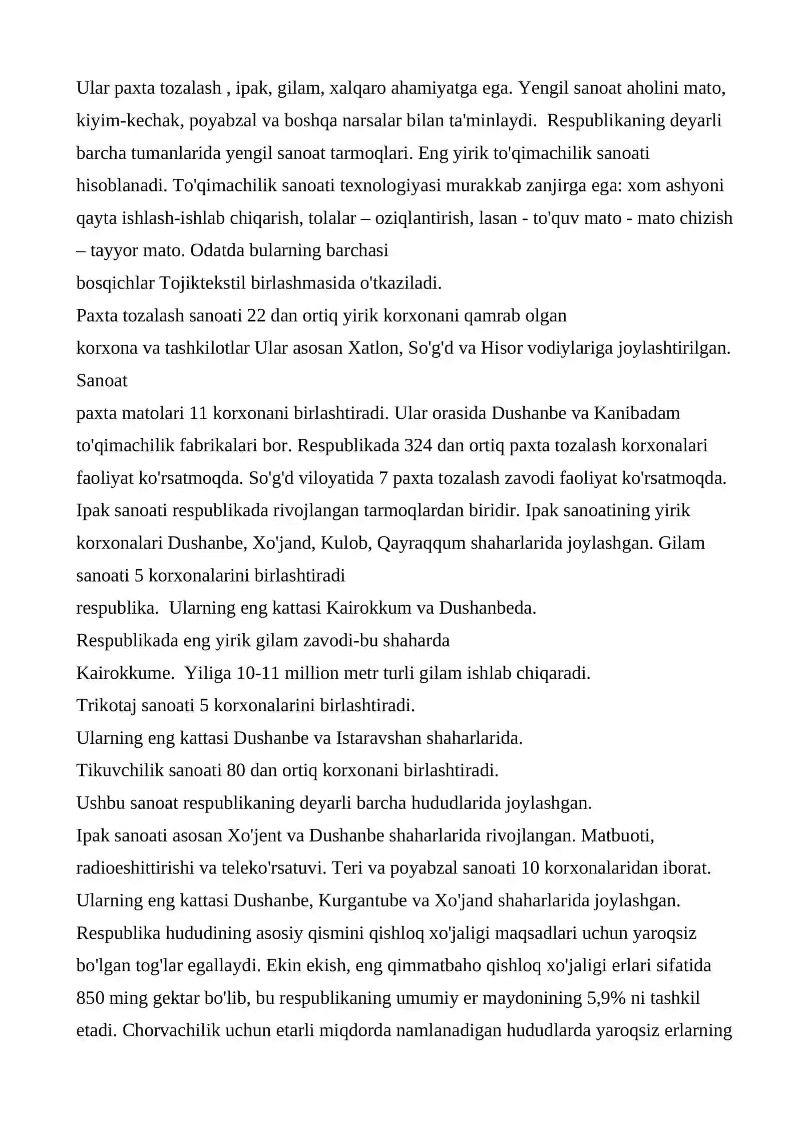 Tojikiston yengil sanoat geografiyasi 2