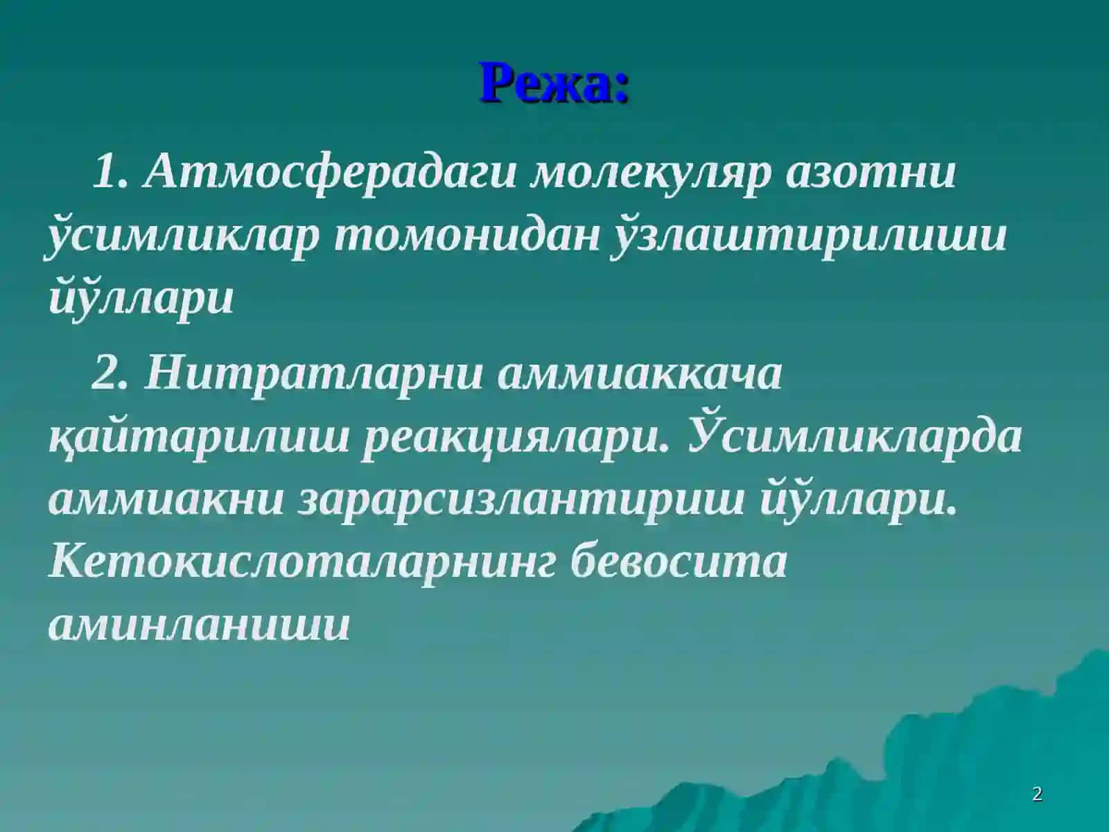 Нитратларнинг ўзлаштирилиши ва аминокислоталар синтези 2