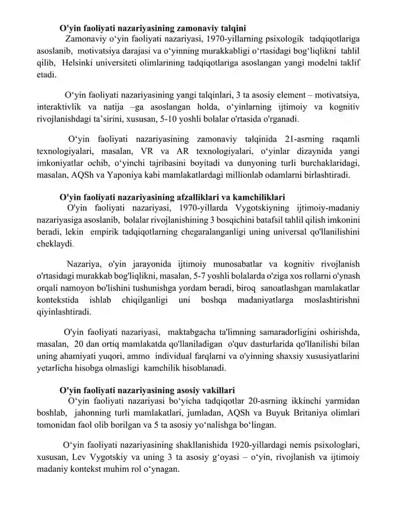 Oʻyin faoliyat nazariyasi 2