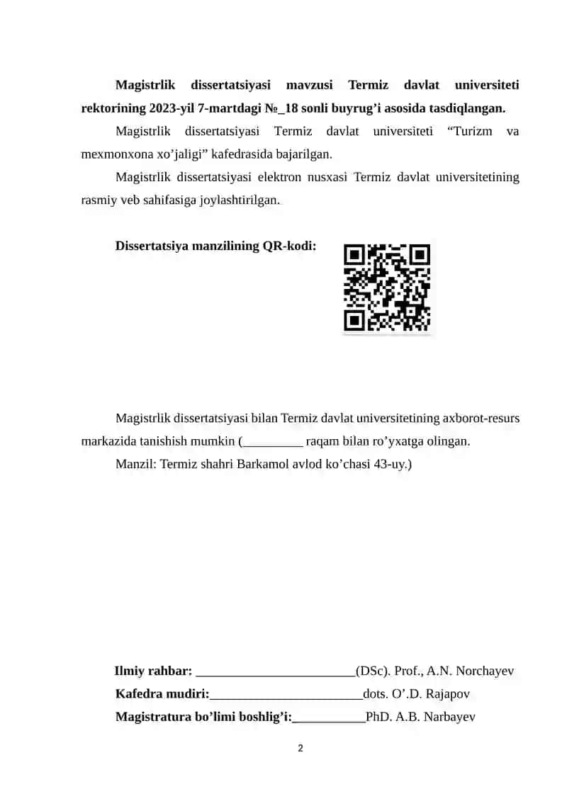 Magistrlik dissertatsiyasi Termiz davlat universitetida 2