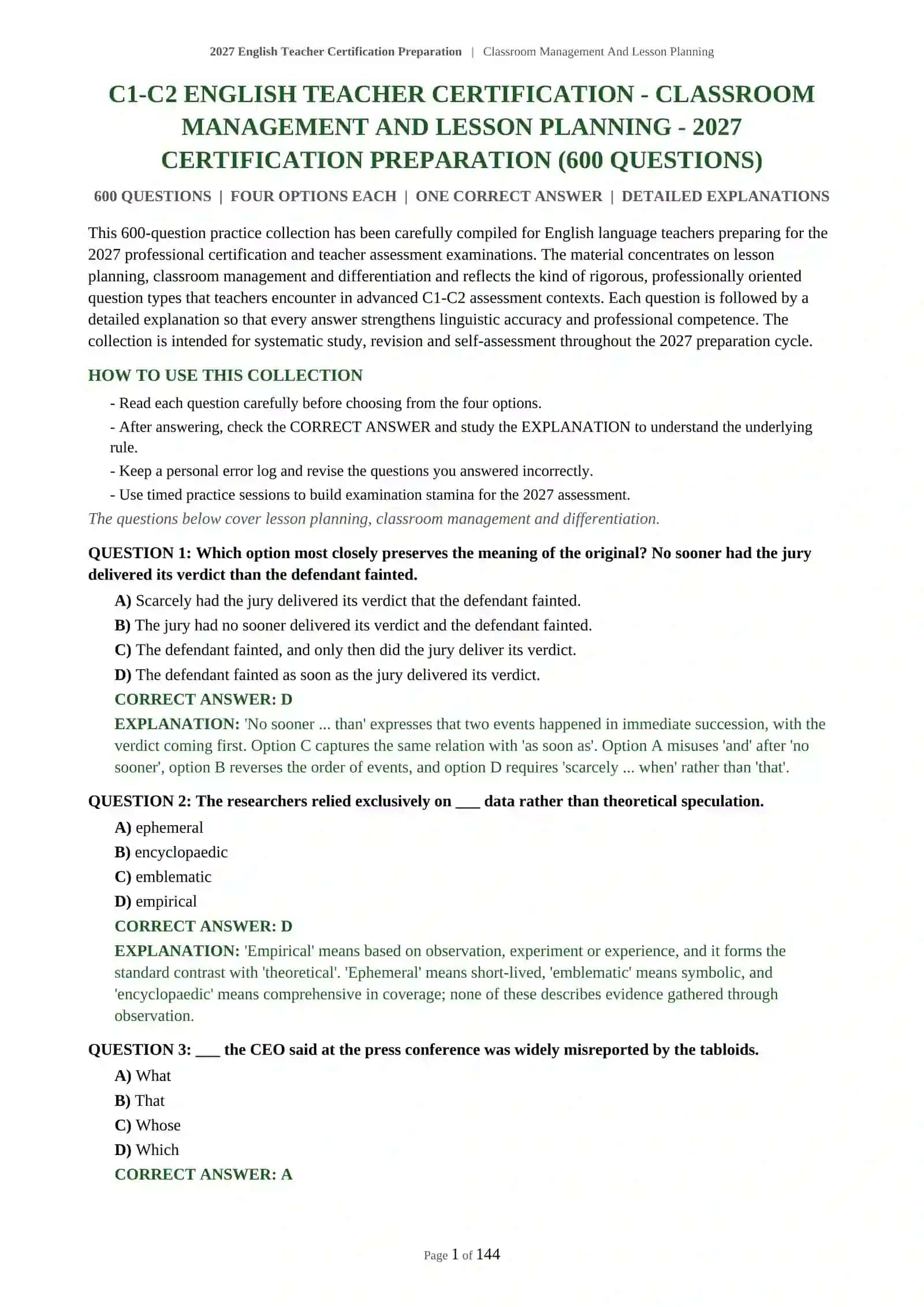 2027 English Teacher Certification Preparation 2