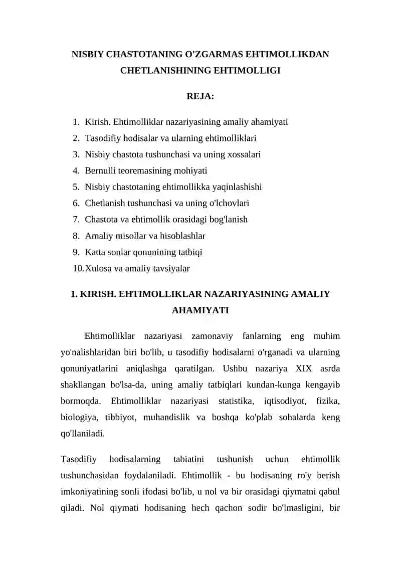 NISBIY CHASTOTANING O'ZGARMAS EHTIMOLLIKDAN CHETLANISHINING EHTIMOLLIGI 2