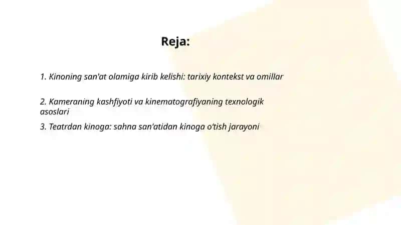 Kinoning san'at olamiga kirib kelishi 2