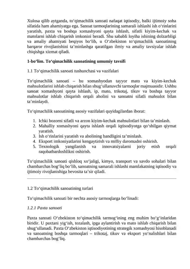O’ZBEKISTON RESPUBLIKASIDA TO‘QIMACHILIK SANOATI 2
