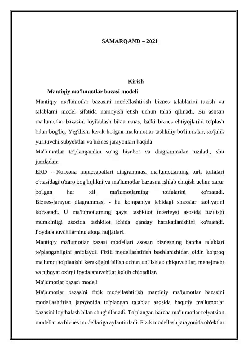 Mantiqiy ma'lumotlar bazasi modeli 2