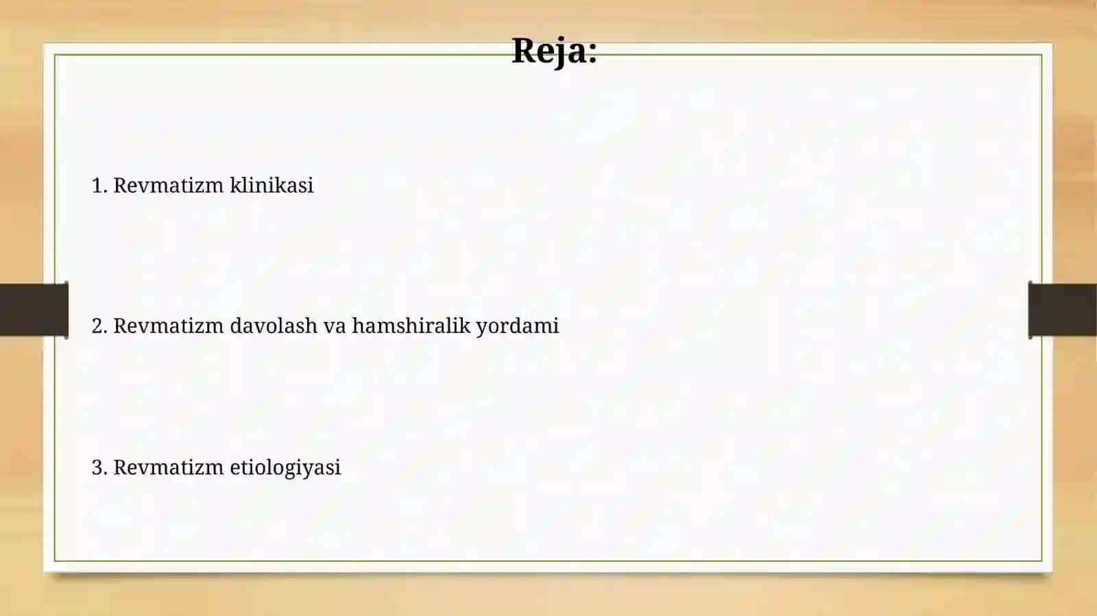 REVMATIZM ETIOLOGIYASI,KLINIKASI,DAVOLASH VA HAMSHIRALIK PARVARISh 2