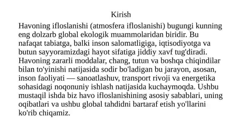 Havoning ifloslanish muammolari 2