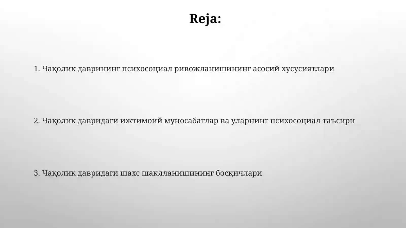 Чақолик даврнинг психик ривожланиш 2