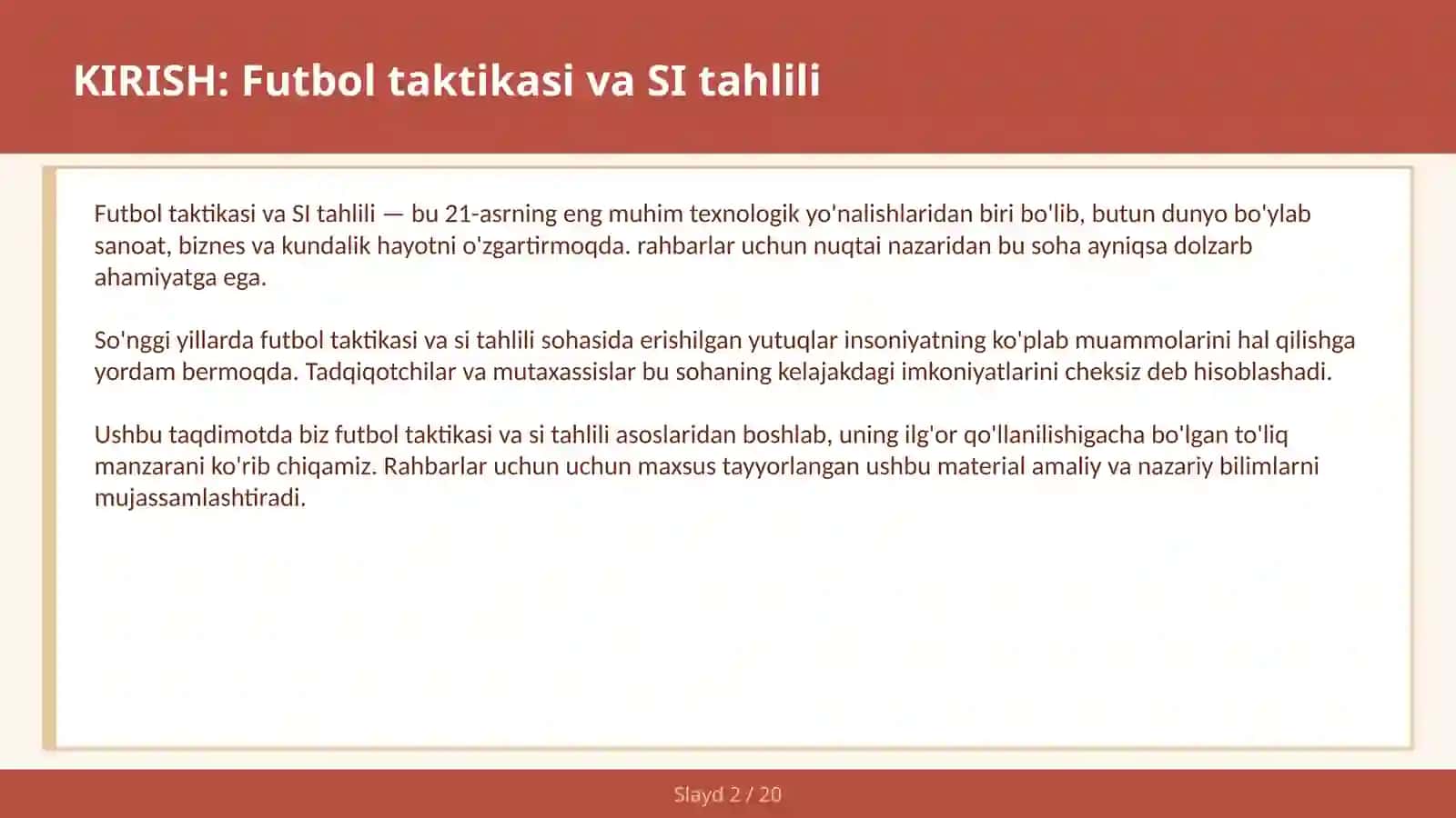Futbol Taktikasi va SI Tahlili 2
