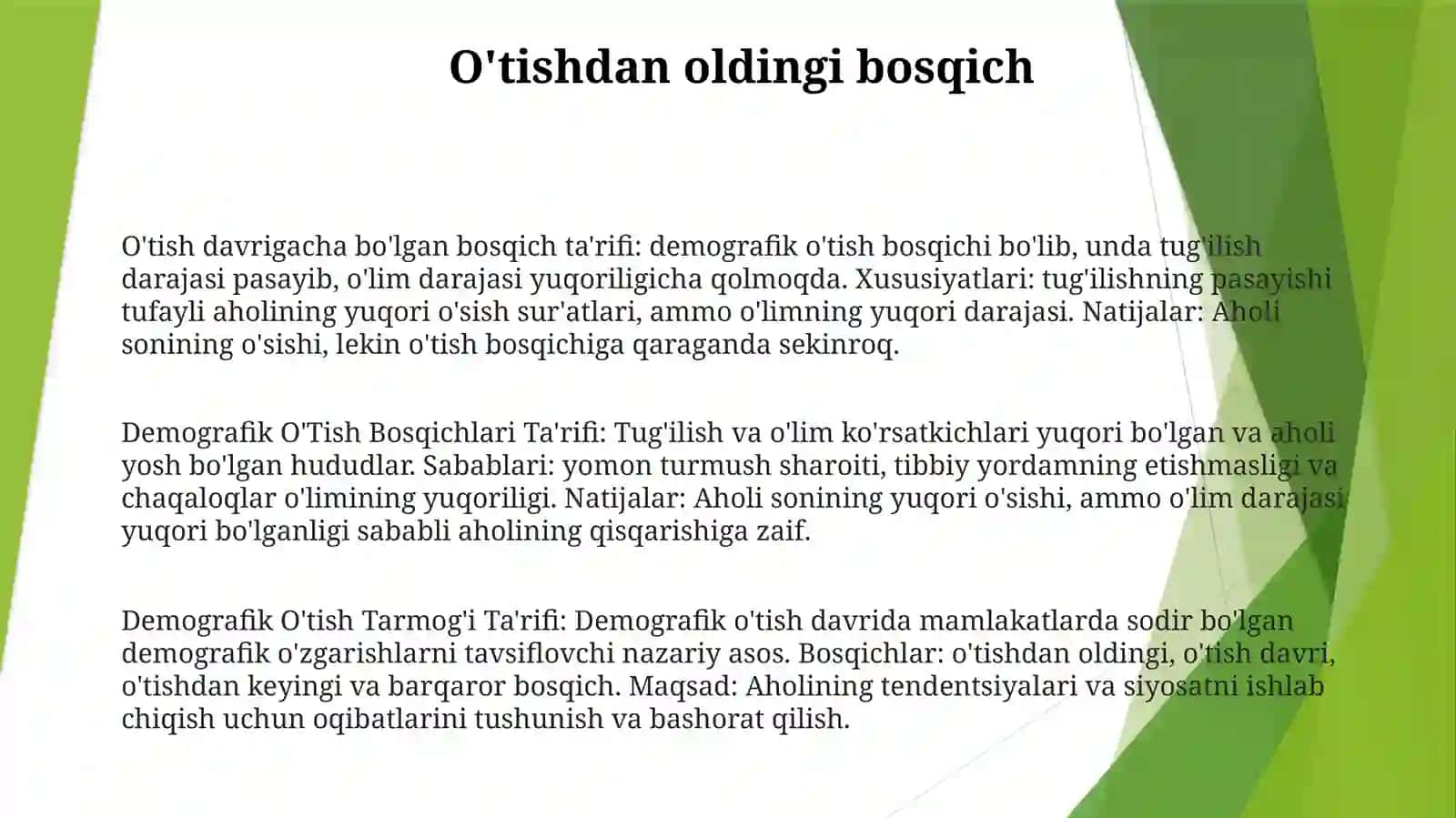 Demografik O'Tish Bosqichlari 2