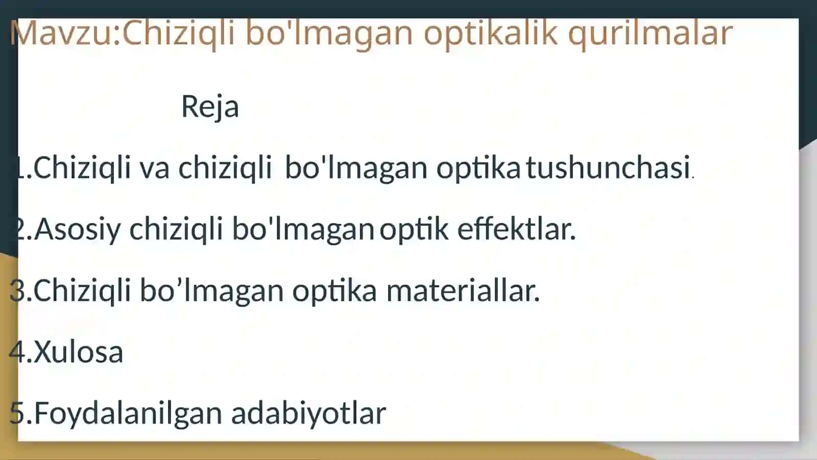 Chiziqli bo'lmagan optikalik qurilmalar 2