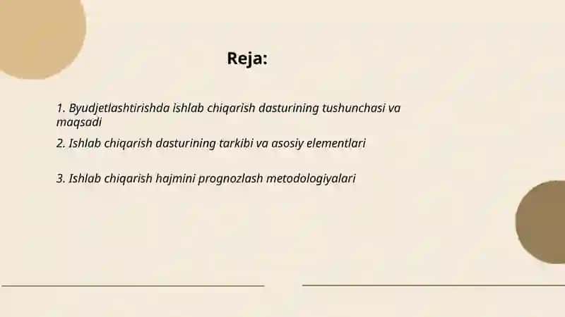 Byudjetlashtirishda ishlab chiqarish dasturi 2