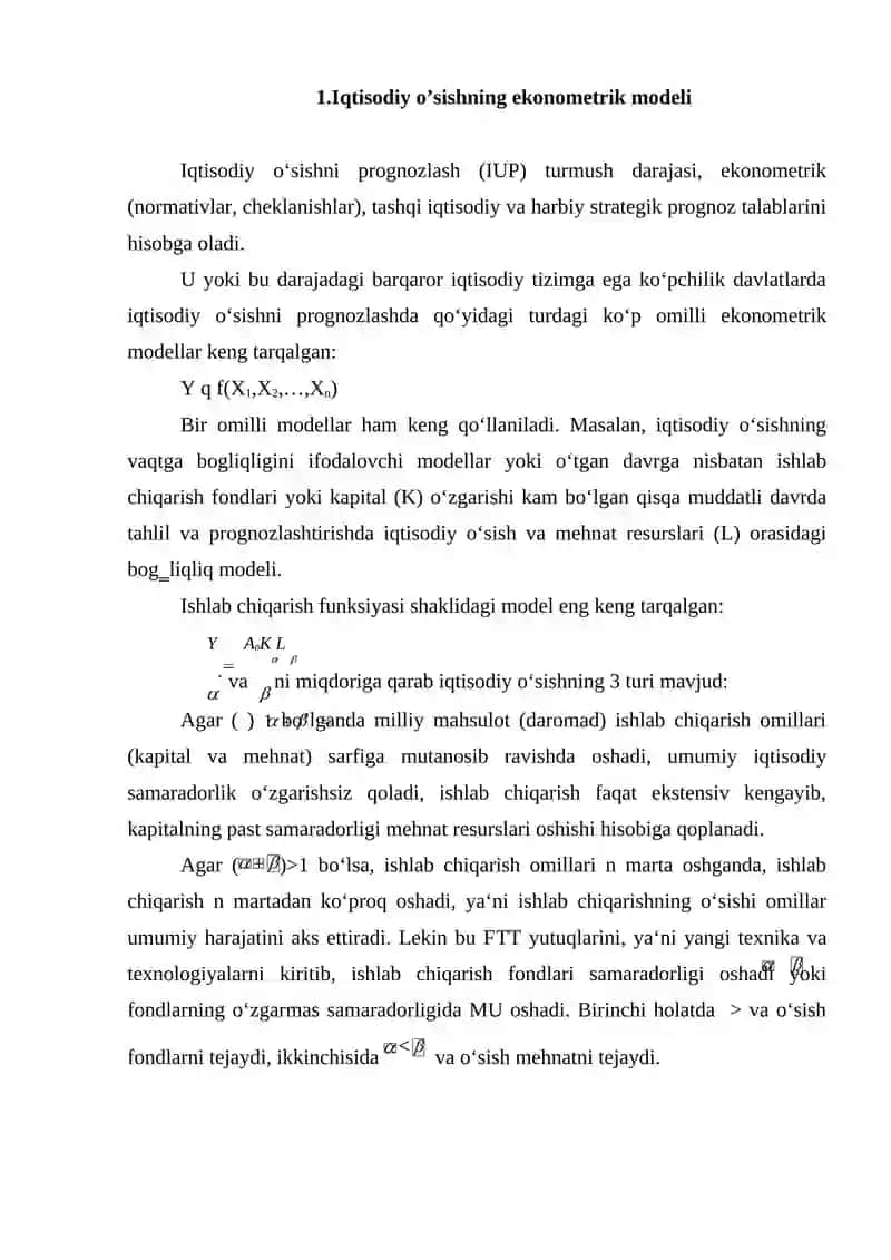 Iqtisodiy Prognozlashtirish Modellari 2