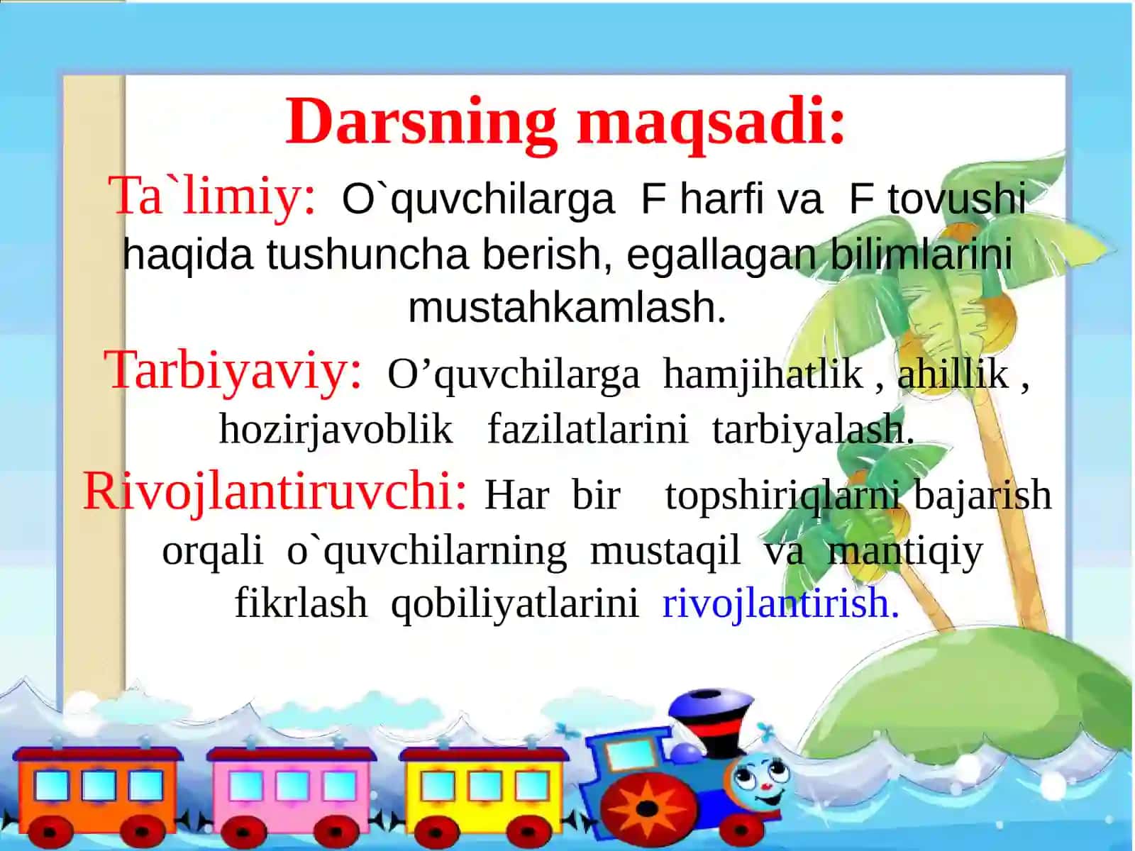 O'quvchilarga F harfi va F tovushi haqida tushuncha berish 2