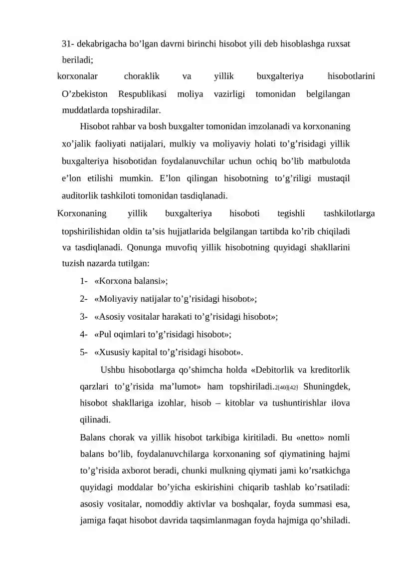 Moliyaviy hisobot (Financial Report) 2