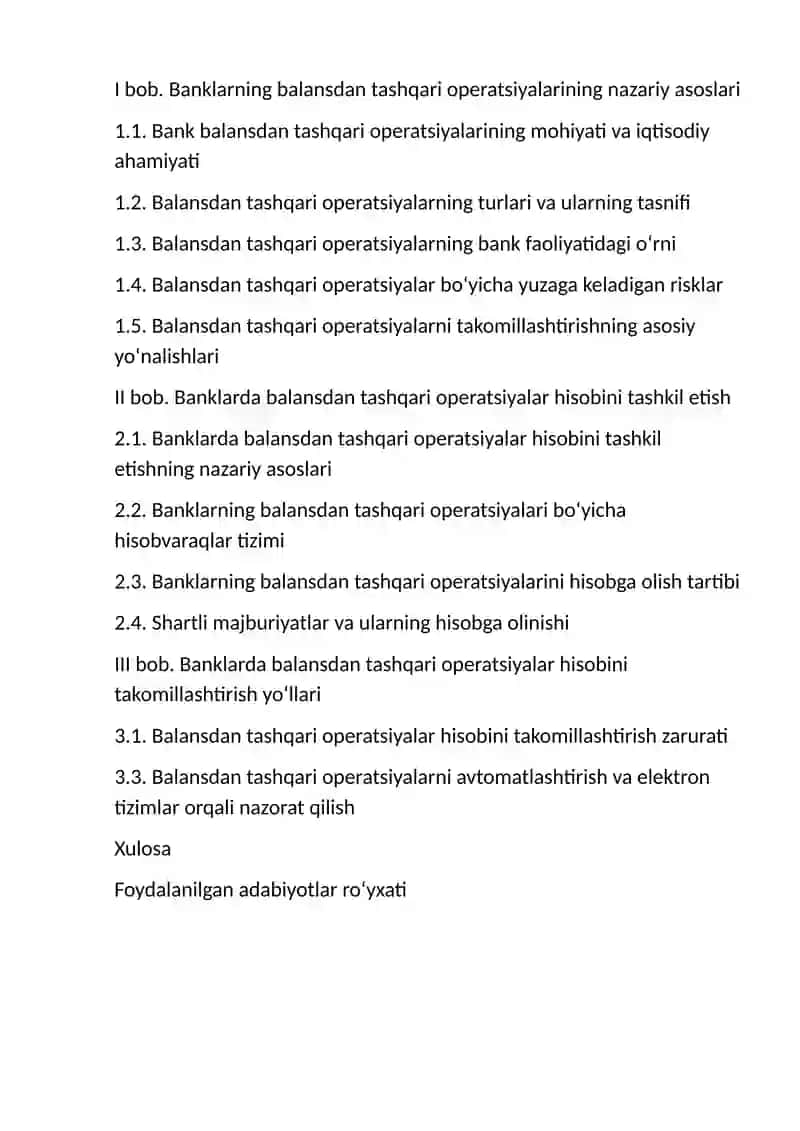 Banklarning balansdan tashqari operatsiyalari va ular hisobini tashkil etish 2