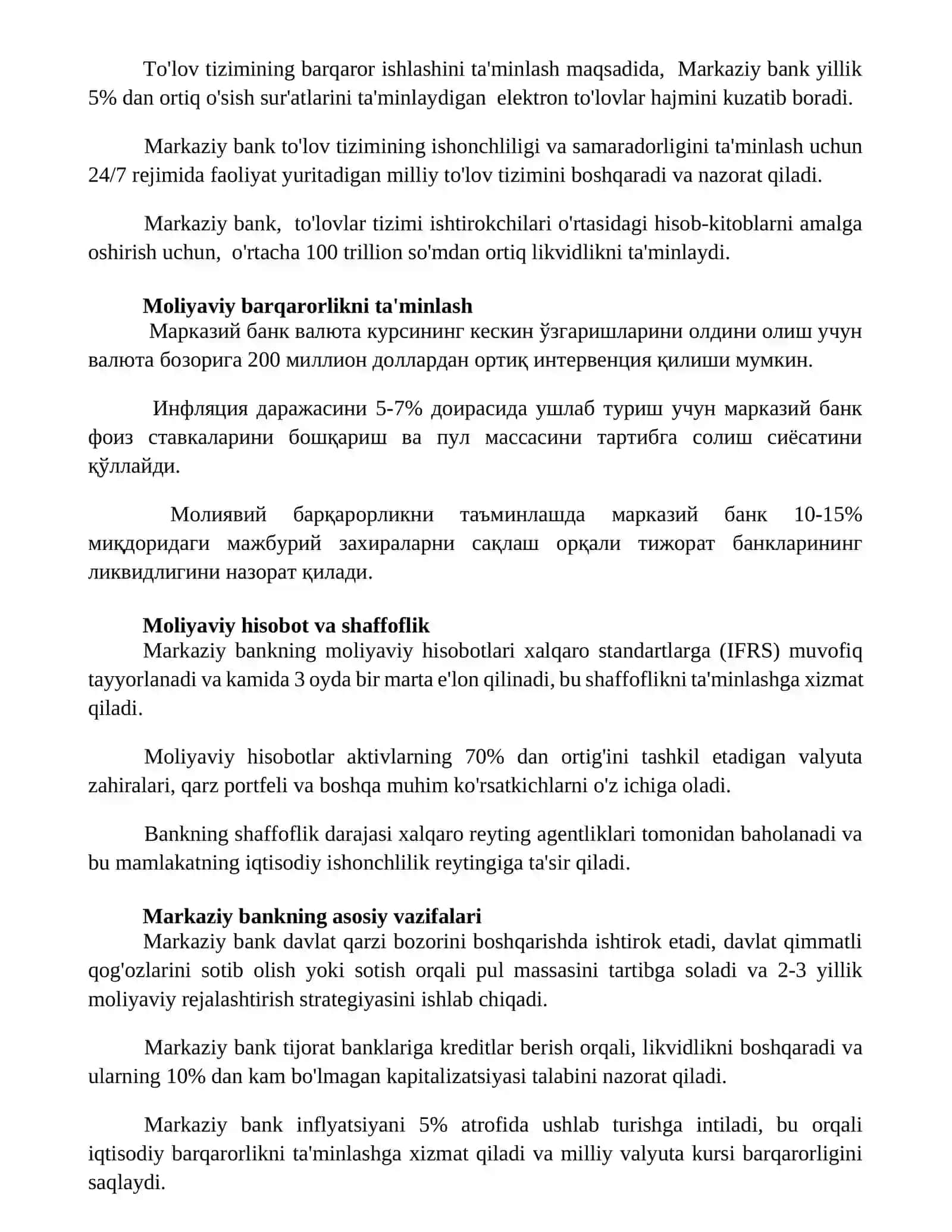 Markaziy bankning funksiyalari va vazifalari 2