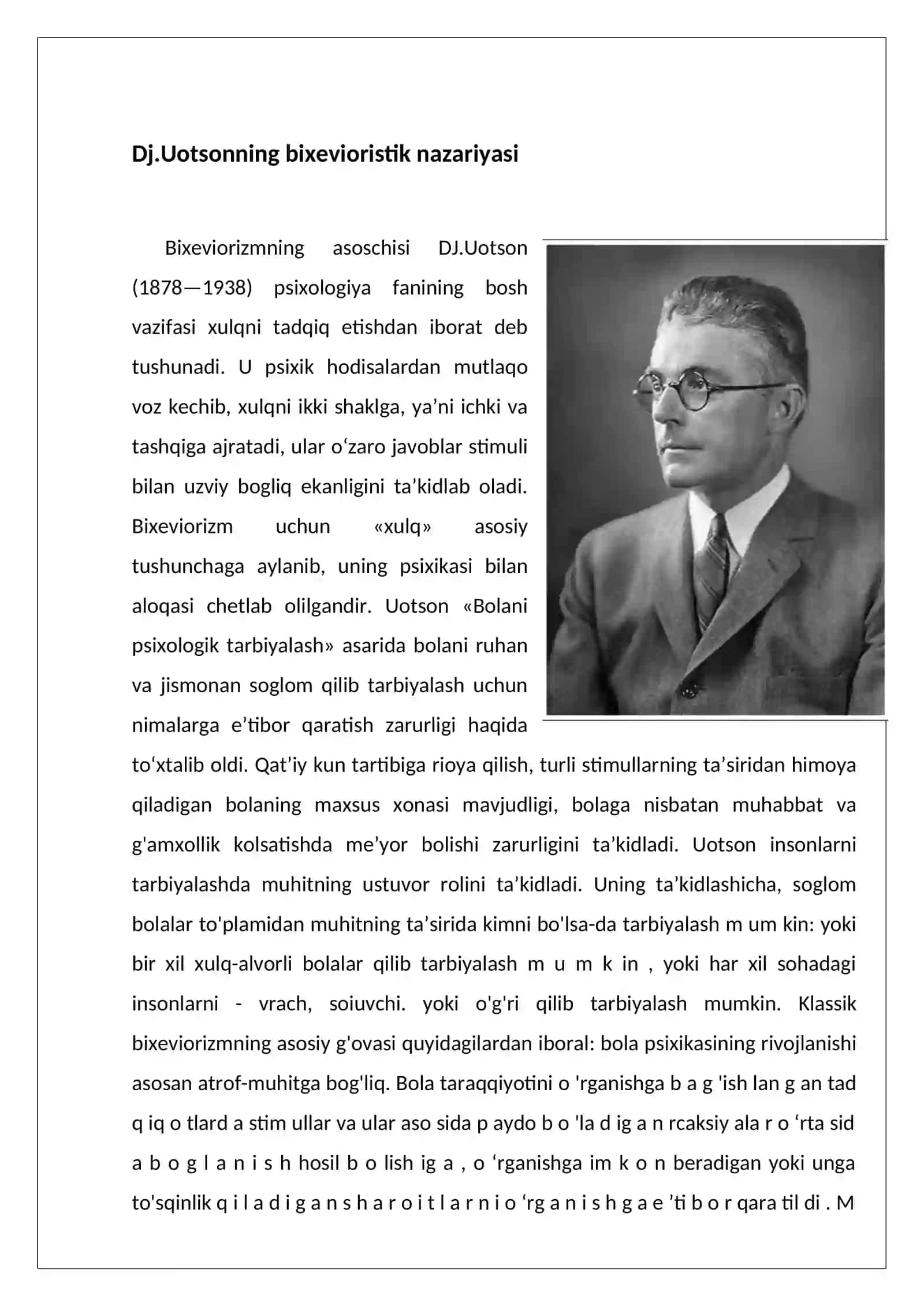 Dj.Uotsonning bixevioristik nazariyasi 2