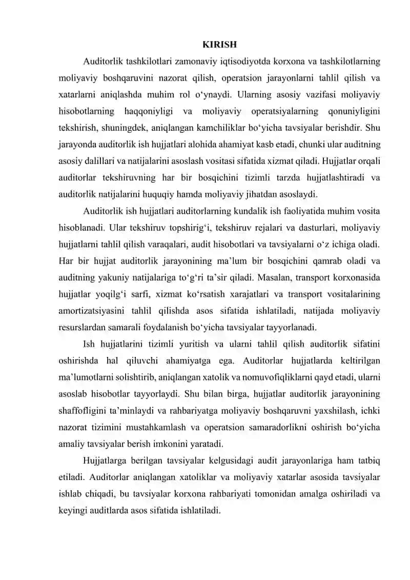 Auditorlik tashkilotining ish hujjatlari 2