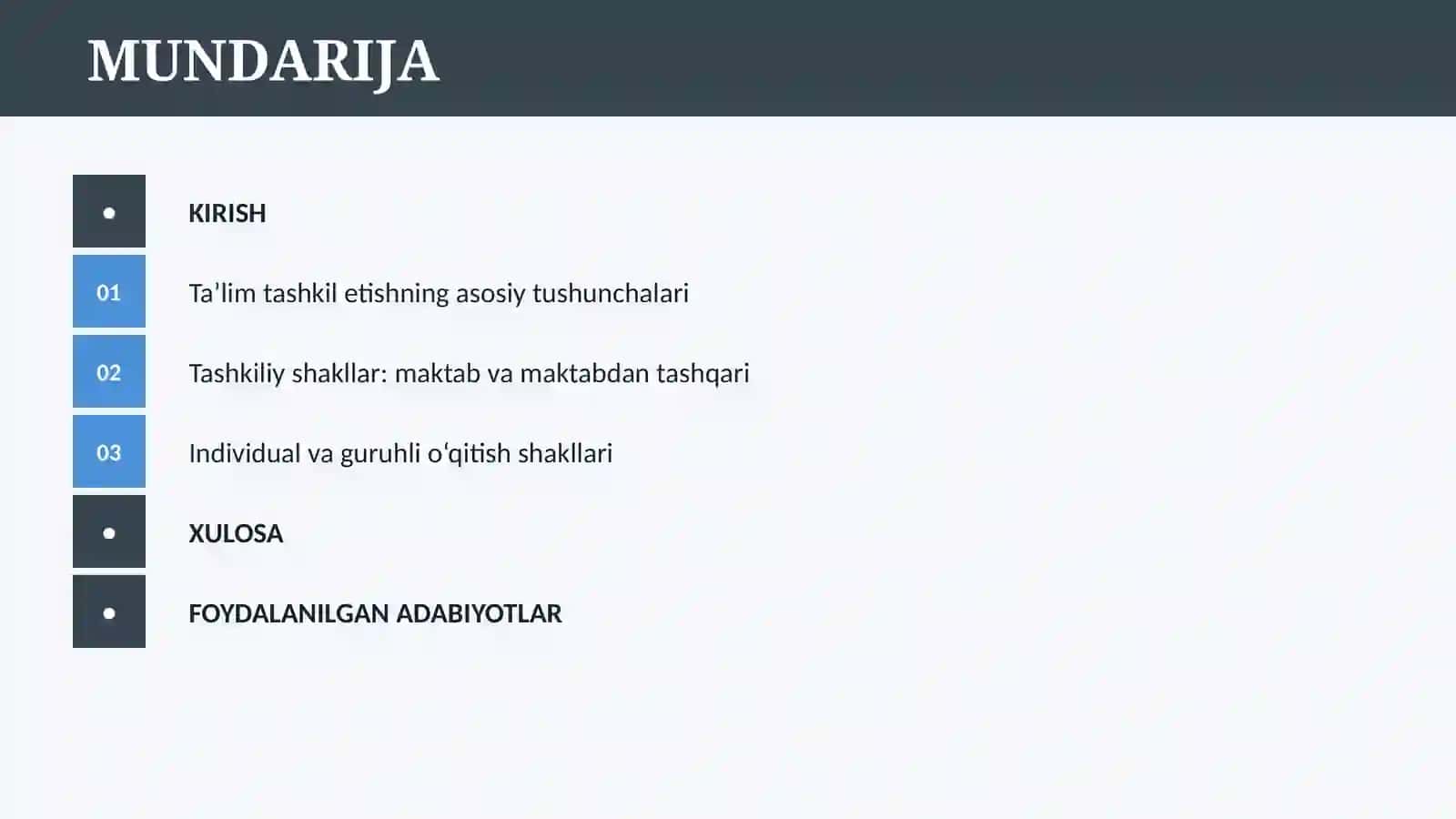 TA’LIMNI TASHKIL ETISH TURLARI VA SHAKLLARI 2