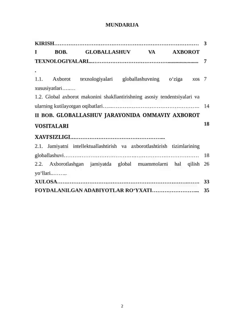 GLOBALLASHUV VA AXBOROT TEXNOLOGIYALARI 2