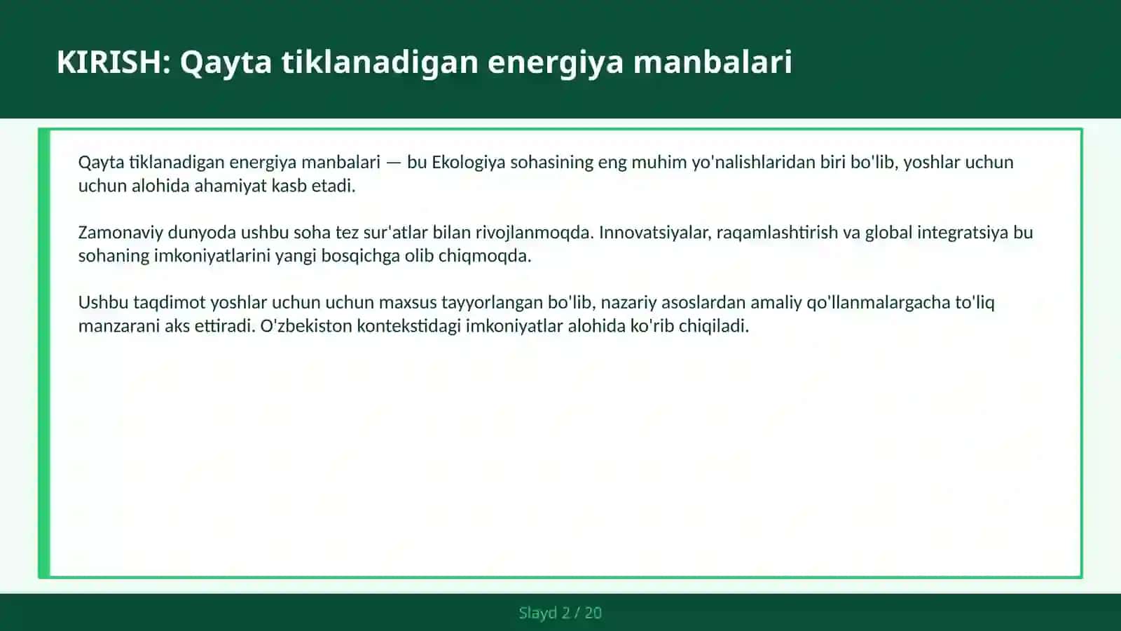 QAYTA TIKLANADIGAN ENERGIYA MANBALARI 2