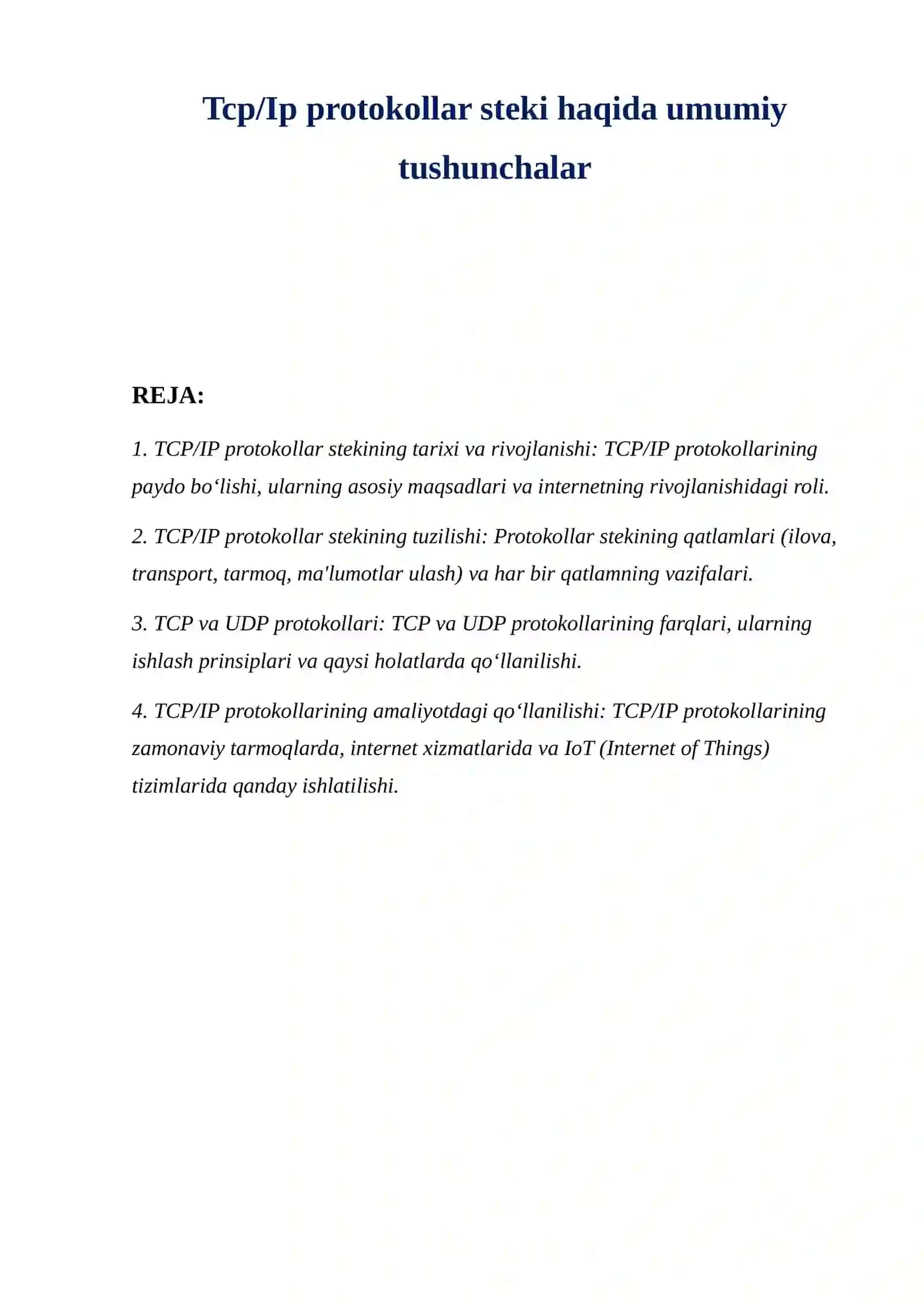 TCP/IP protokollar steki haqida umumiy tushunchalar 2
