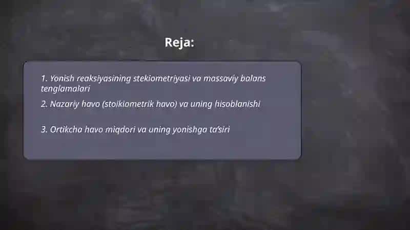 Yonish jarayonining moddiy va issiqlik balansi 2