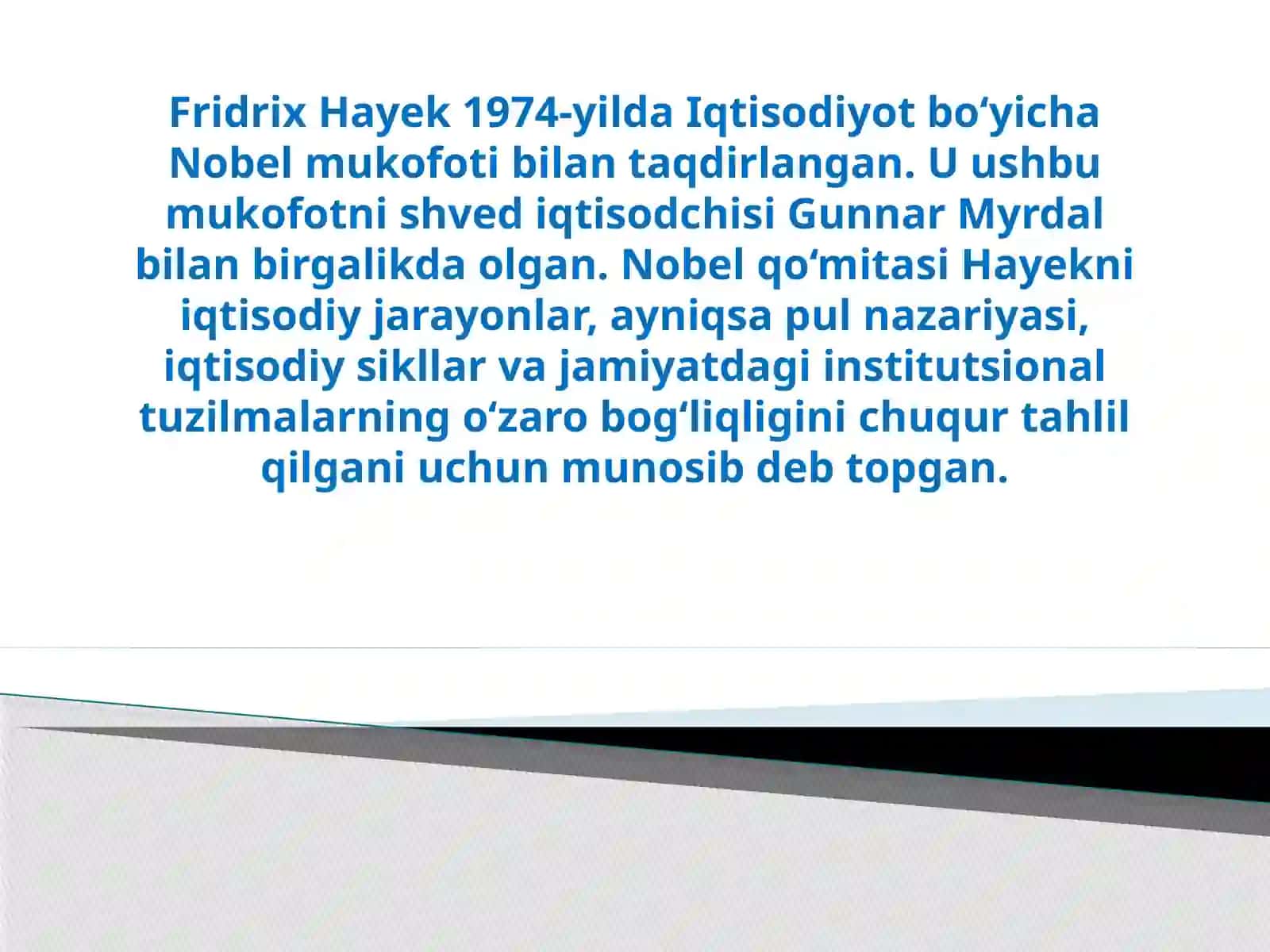 Fridrix Hayek va uning Nobel mukofoti 2