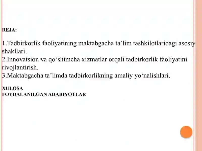 Tadbirkorlik faoliyati maktabgacha ta’lim tashkilotlarida 2