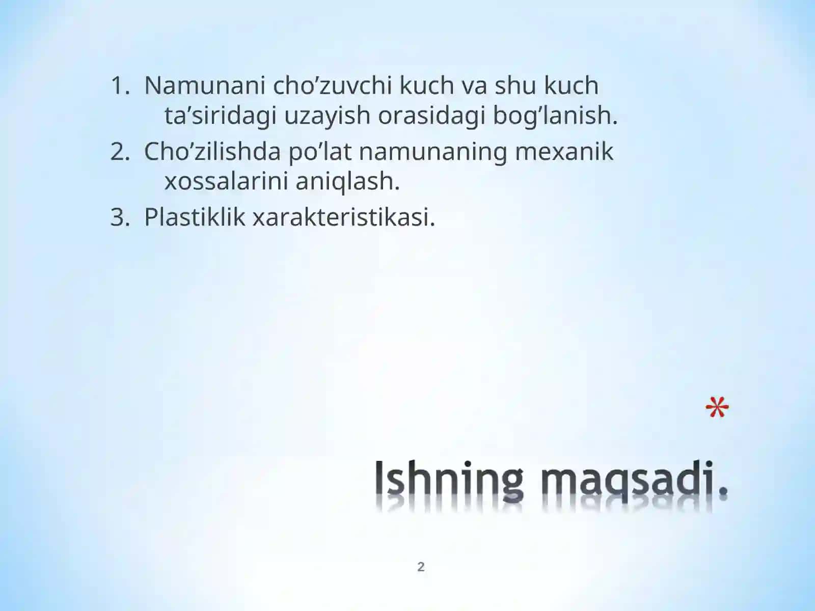 Plastik materiallarni cho`zilishga va siqilishga tekshirish 2