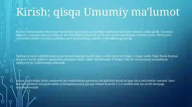 Korxonaning Molyaviy Holati Tahlili 2