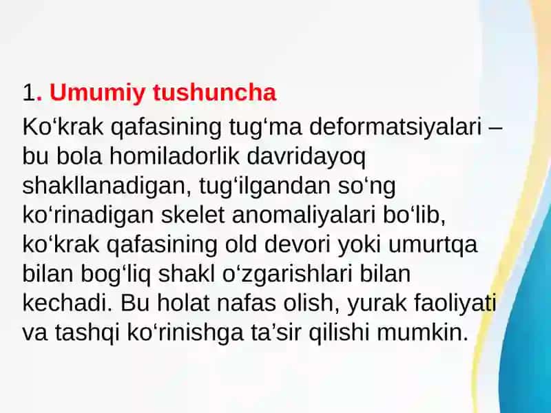 Ko‘krak qafasi tug‘ma deformatsiyalari 2