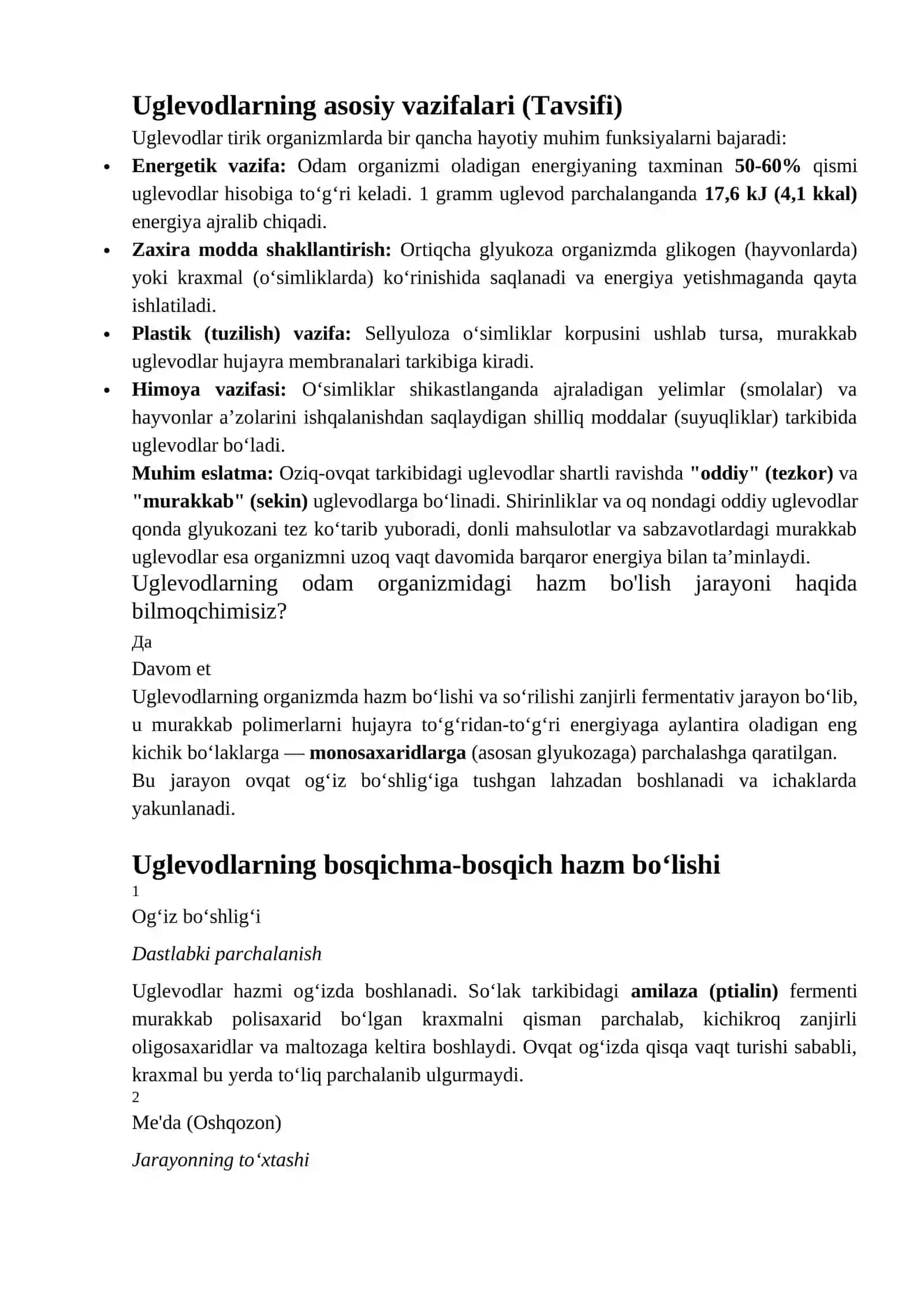 Uglevodlar tasnifi va tavfsifi 2