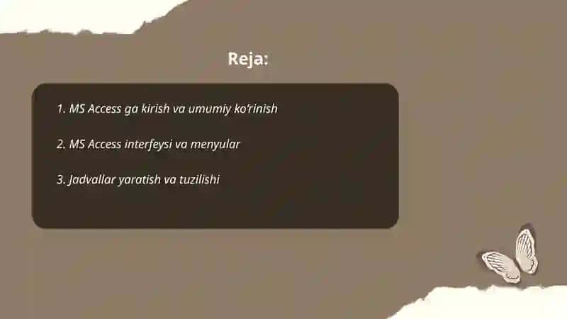 MS Access ma'lumotlar ba'zasini boshqarish tizimi 2