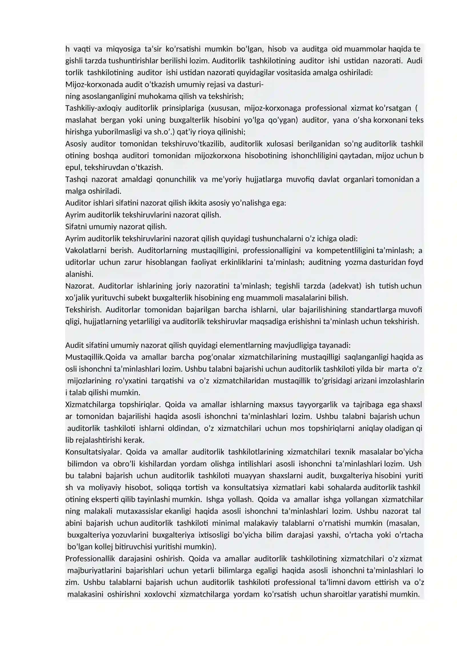 Auditorning xolisligi va kasbiy vakolatliligi. Auditor ish sifatini nazorat qilish tartibi 2