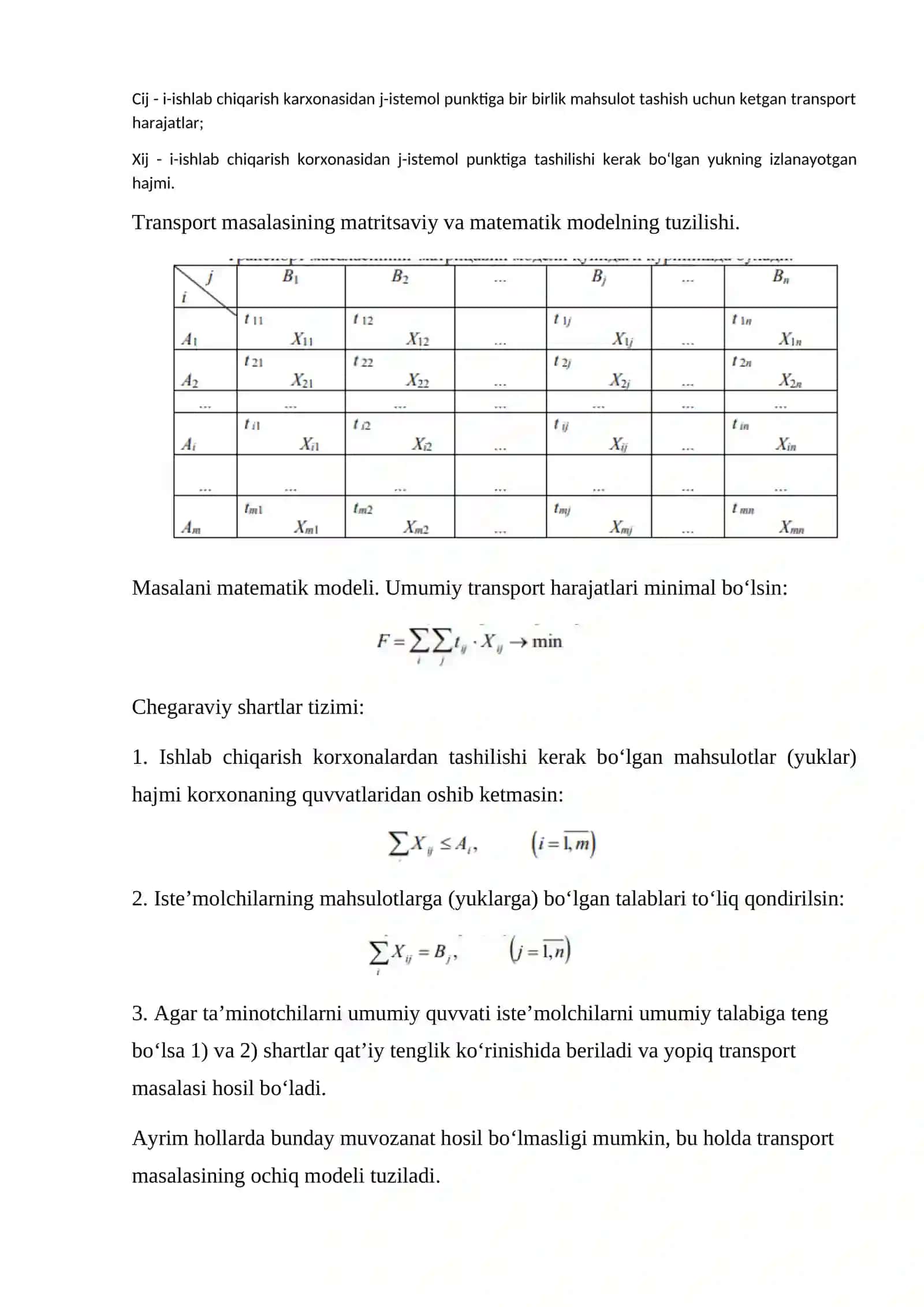 Optimal xo‘jalik aloqalarini aniqlash modellari 2