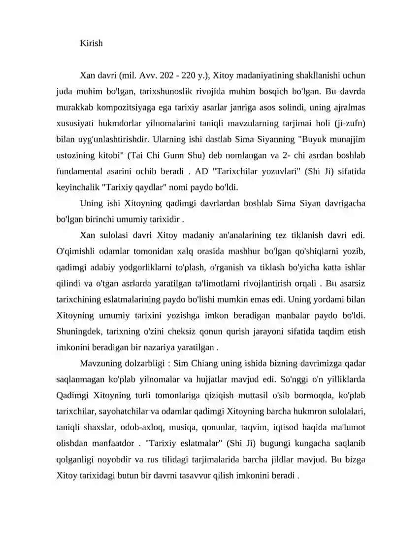 Sima Siyan va uning tarixiy xotiralar asarini o'rganish 2